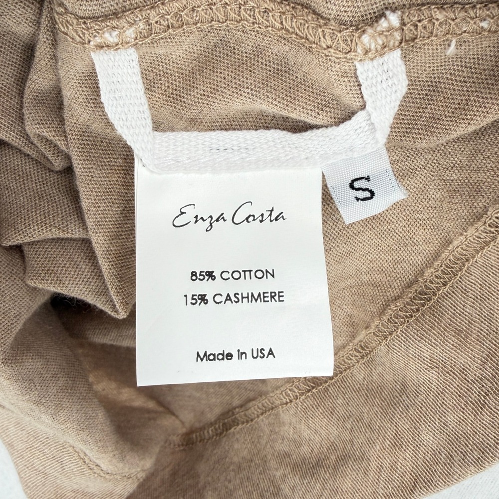 ENZA COSTA Cashmere Easy Cuffed U Top Womens Small Khaki Long Sleeve Tee Shirt - Picture 12 of 13